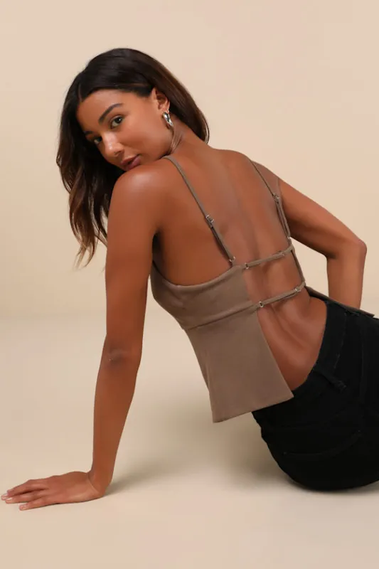 Flirty Mode Light Brown Seamed Backless Tank Top sold by Lulus