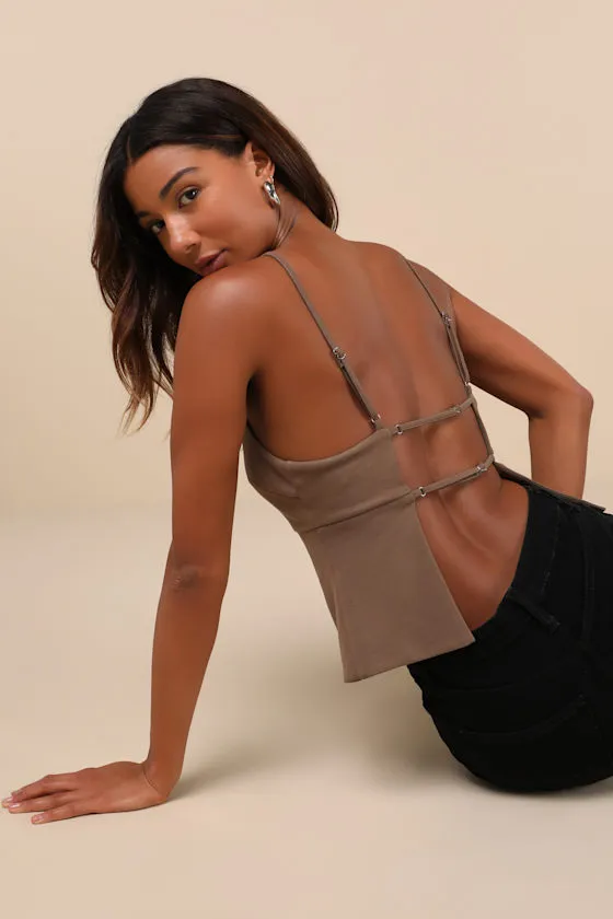 Flirty Mode Light Brown Seamed Backless Tank Top sold by Lulus