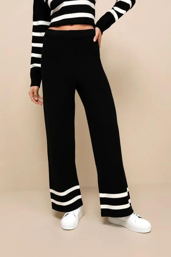 Effortlessly Charming Black Striped Wide-Leg Sweater Pants sold by Lulus