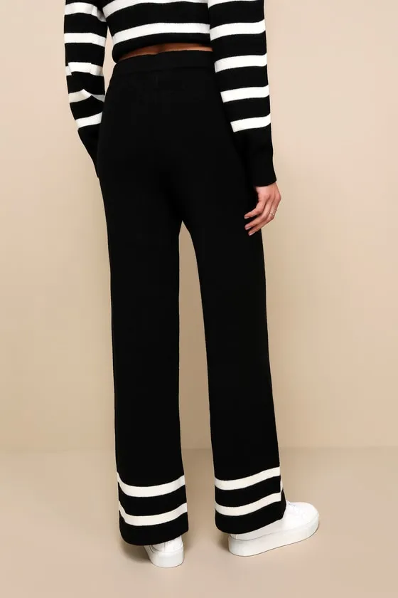 Effortlessly Charming Black Striped Wide-Leg Sweater Pants sold by Lulus product image thumbnail 2