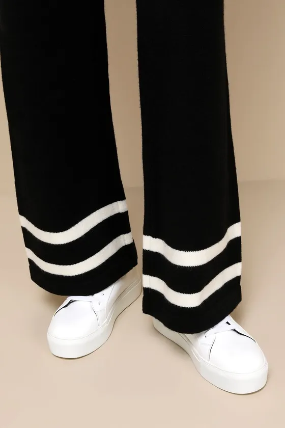 Effortlessly Charming Black Striped Wide-Leg Sweater Pants sold by Lulus product image thumbnail 4