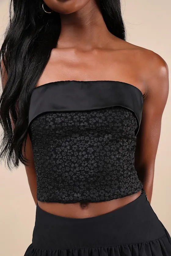 Envied Confidence Black Jacquard Cropped Strapless Top sold by Lulus product image thumbnail 4