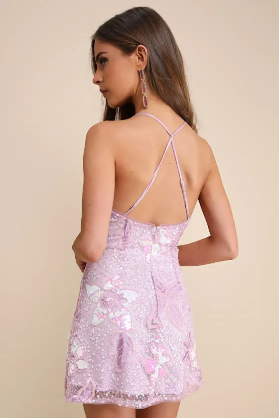 Get Up and Glow Lavender Sequin Embroidered Mini Dress sold by Lulus product image thumbnail 2
