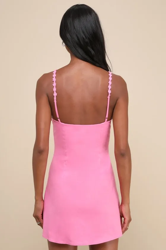 Refreshingly Adorable Hot Pink Twill Flower Strap Mini Dress sold by Lulus product image thumbnail 2