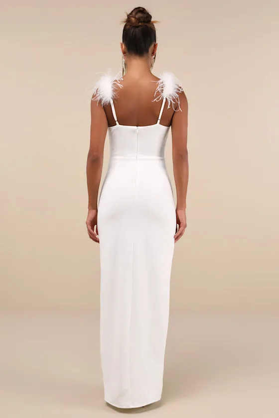 Dramatic Promise White Feather Strap Ruched Column Maxi Dress sold by Lulus product image thumbnail 2