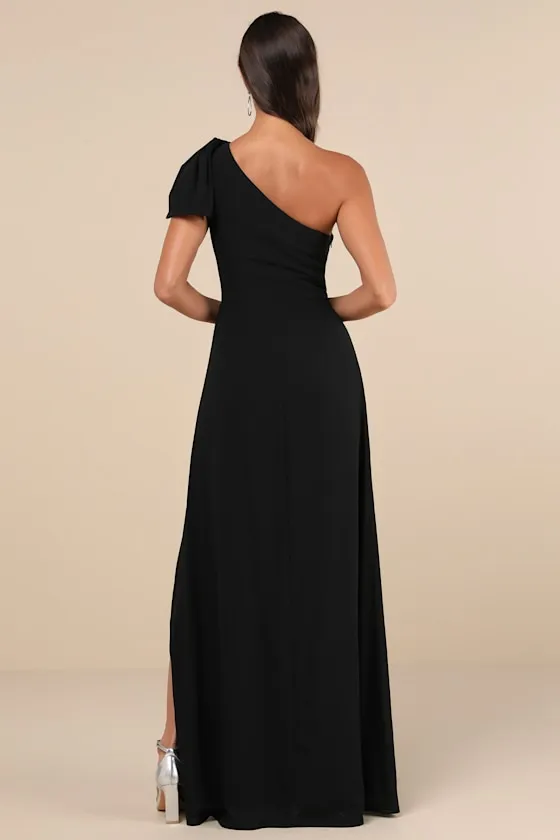 Simply Brilliant Black One-Shoulder Bow Maxi Dress sold by Lulus product image thumbnail 2
