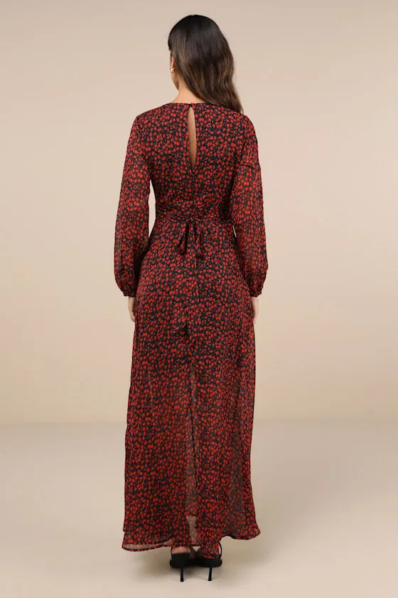Enchanting Energy Black and Red Floral Long Sleeve Maxi Dress sold by Lulus product image thumbnail 2