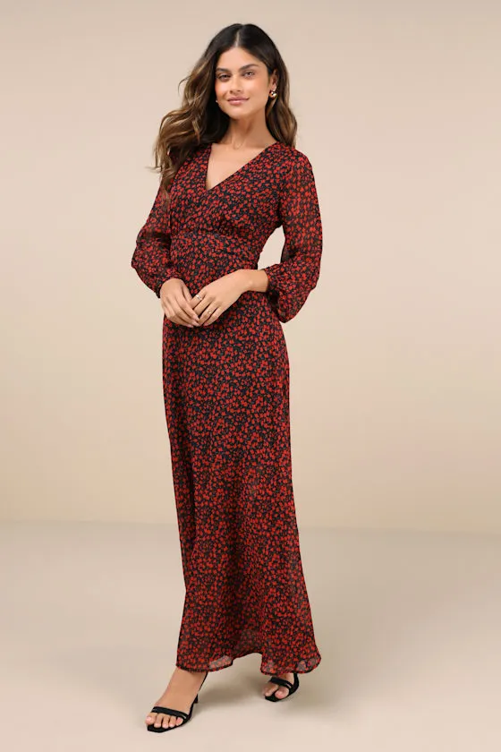Enchanting Energy Black and Red Floral Long Sleeve Maxi Dress sold by Lulus product image thumbnail 3