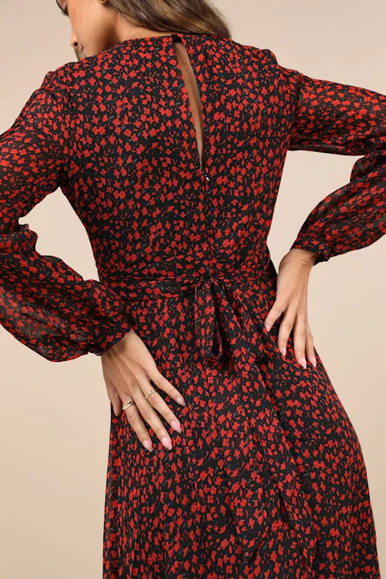 Enchanting Energy Black and Red Floral Long Sleeve Maxi Dress sold by Lulus product image thumbnail 4