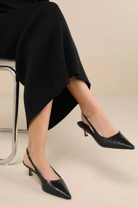 Boden Black Croc-Embossed Kitten Heel Slingback Pumps made by Lulus