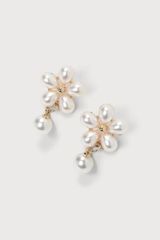 Cute Charmer Ivory Pearl Flower Earrings sold by Lulus product image thumbnail 2