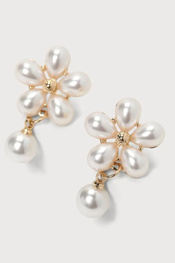 Cute Charmer Ivory Pearl Flower Earrings sold by Lulus product image thumbnail 3