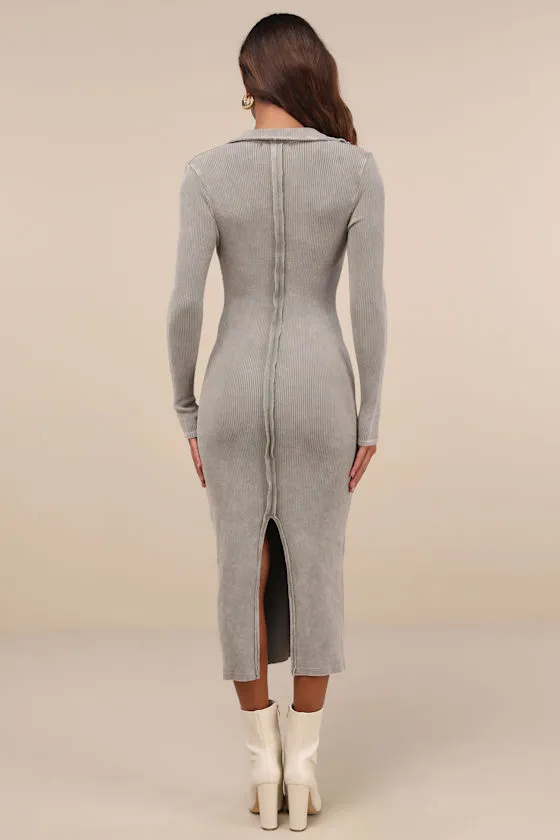 Effortlessly Pristine Washed Olive Ribbed Long Sleeve Midi Dress sold by Lulus product image thumbnail 2