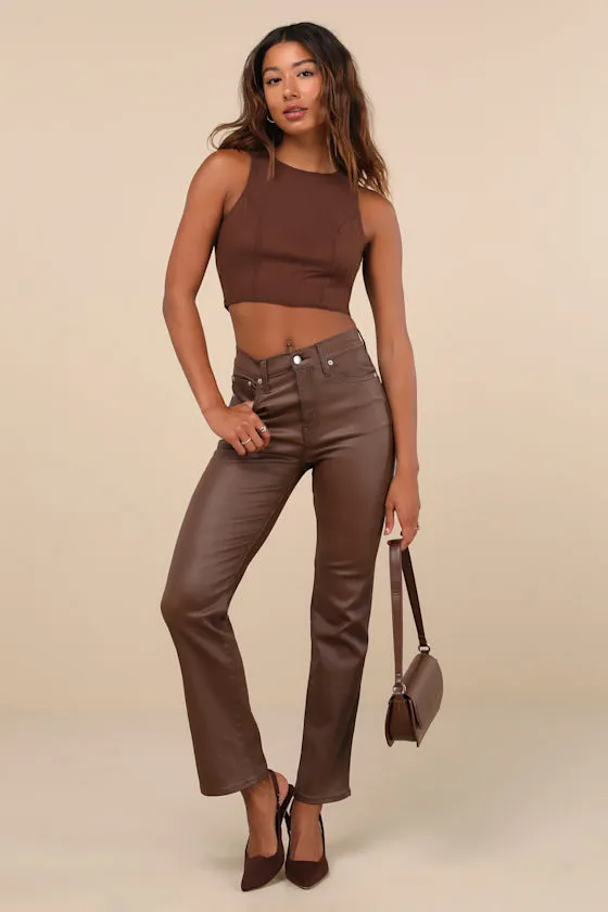 Coveted Essence Dark Brown Mesh Cutout Tie-Back Crop Tank Top sold by Lulus product image thumbnail 2