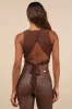 Coveted Essence Dark Brown Mesh Cutout Tie-Back Crop Tank Top sold by Lulus