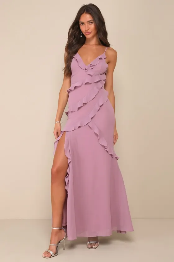 Fancy Sweetness Lavender Ruffled Lace-Up Sleeveless Maxi Dress sold by Lulus