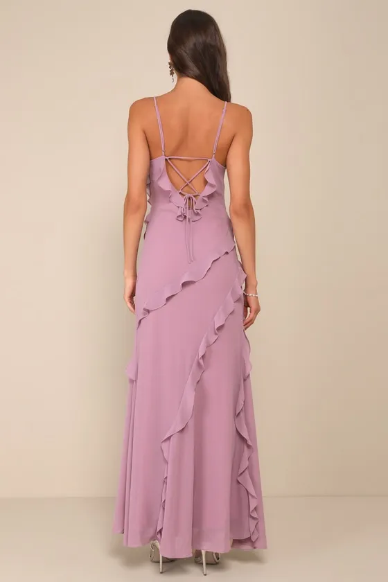 Fancy Sweetness Lavender Ruffled Lace-Up Sleeveless Maxi Dress sold by Lulus product image thumbnail 2