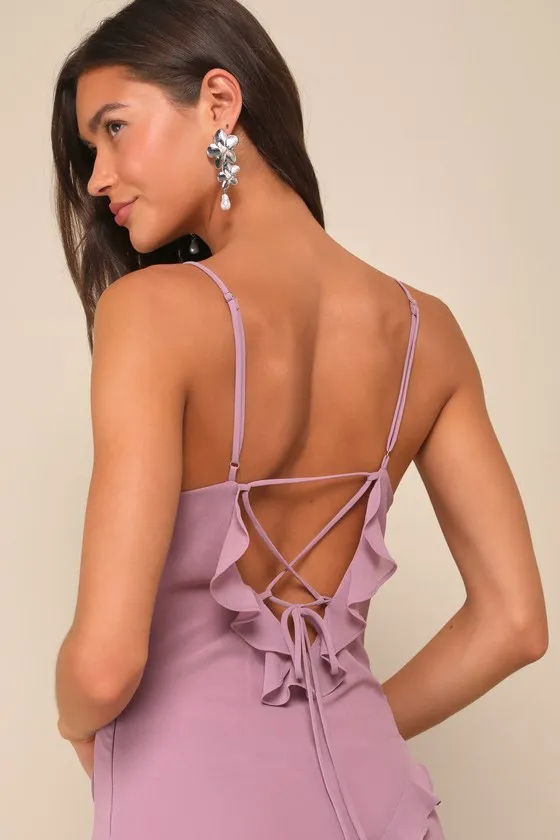 Fancy Sweetness Lavender Ruffled Lace-Up Sleeveless Maxi Dress sold by Lulus product image thumbnail 3