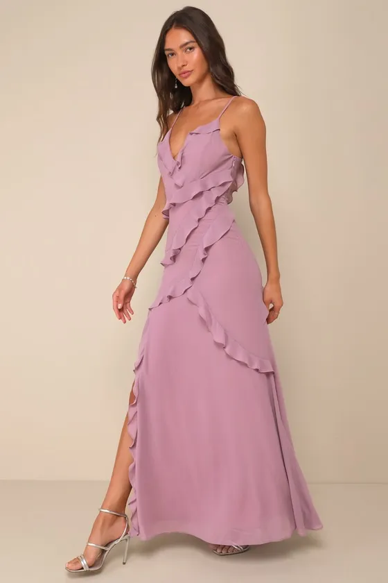 Fancy Sweetness Lavender Ruffled Lace-Up Sleeveless Maxi Dress sold by Lulus product image thumbnail 4