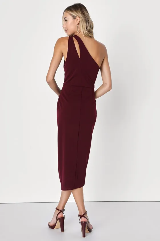 So Flirty Burgundy One-Shoulder Cutout Asymmetrical Dress sold by Lulus product image thumbnail 2