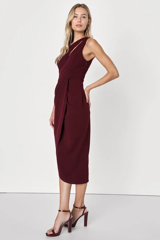 So Flirty Burgundy One-Shoulder Cutout Asymmetrical Dress sold by Lulus product image thumbnail 3
