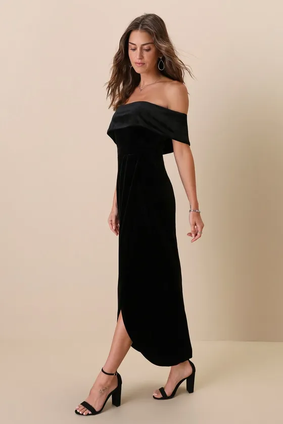 I'm Enchanted Black Velvet Off-the-Shoulder Maxi Dress sold by Lulus product image thumbnail 2