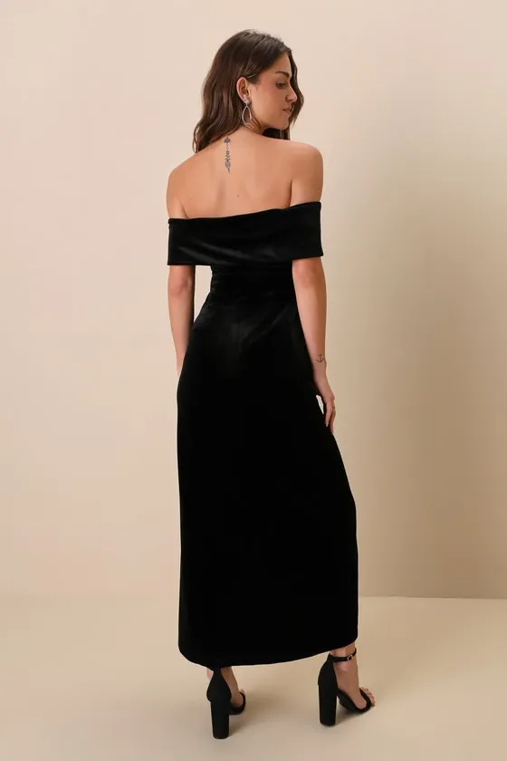 I'm Enchanted Black Velvet Off-the-Shoulder Maxi Dress sold by Lulus product image thumbnail 3