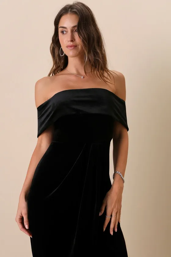 I'm Enchanted Black Velvet Off-the-Shoulder Maxi Dress sold by Lulus product image thumbnail 4