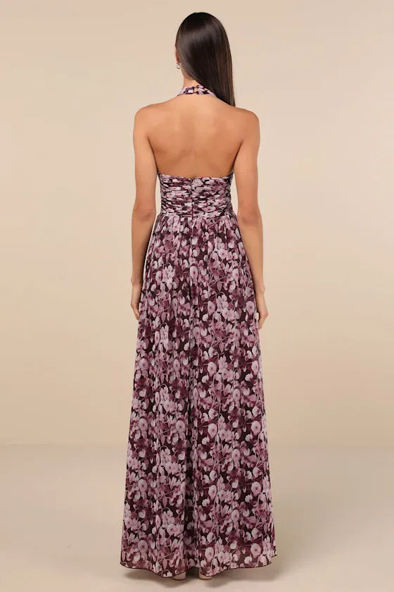 Illustrious Aura Plum Purple Floral Pleated Halter Maxi Dress sold by Lulus product image thumbnail 2