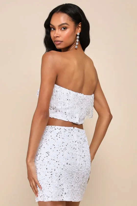 Glam of the Moment White Beaded Sequin Mini Skirt sold by Lulus product image thumbnail 2