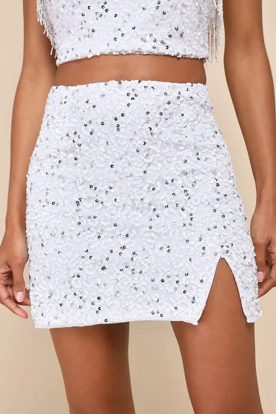 Glam of the Moment White Beaded Sequin Mini Skirt sold by Lulus product image thumbnail 3