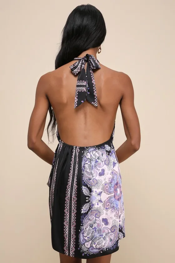 Exceptional Ways Lilac Multi Scarf Print Faux-Wrap Mini Dress sold by Lulus product image thumbnail 3