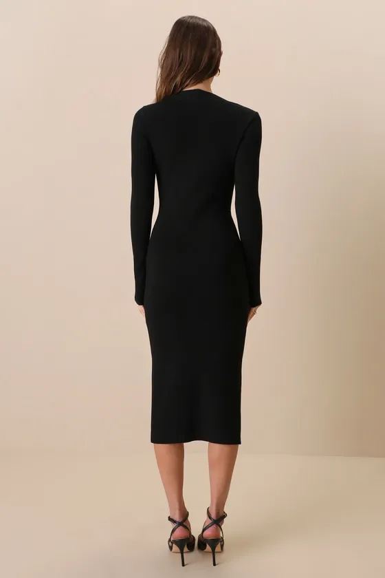 Adoring Me Black Ribbed Long Sleeve Midi Sweater Dress sold by Lulus product image thumbnail 3