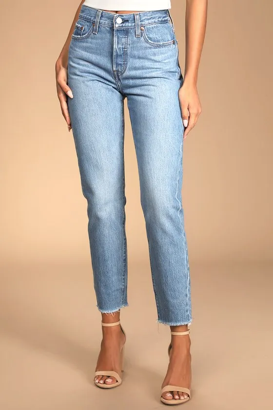 Wedgie Straight Medium Wash High-Rise Distressed Cropped Jeans sold by Lulus product image thumbnail 2