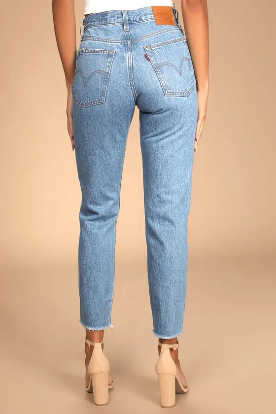 Wedgie Straight Medium Wash High-Rise Distressed Cropped Jeans sold by Lulus product image thumbnail 3