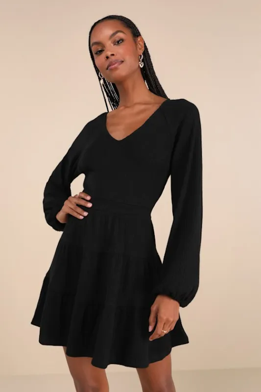 Adorable Option Black Long Sleeve Mini Sweater Dress sold by Lulus