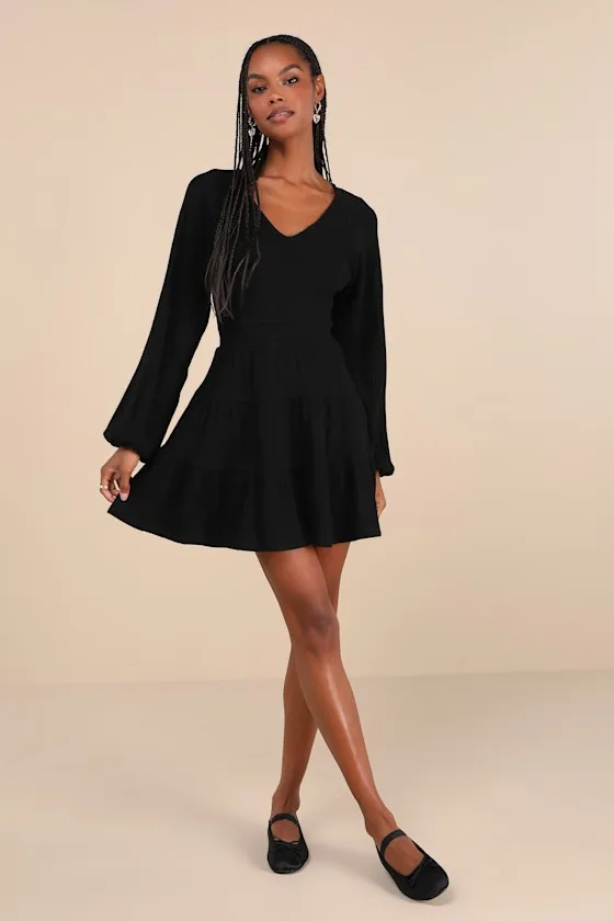 Adorable Option Black Long Sleeve Mini Sweater Dress sold by Lulus product image thumbnail 3