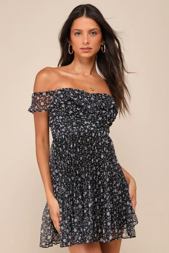 Upscale Darling Black Floral Mesh Off-the-Shoulder Mini Dress sold by Lulus product image thumbnail 3