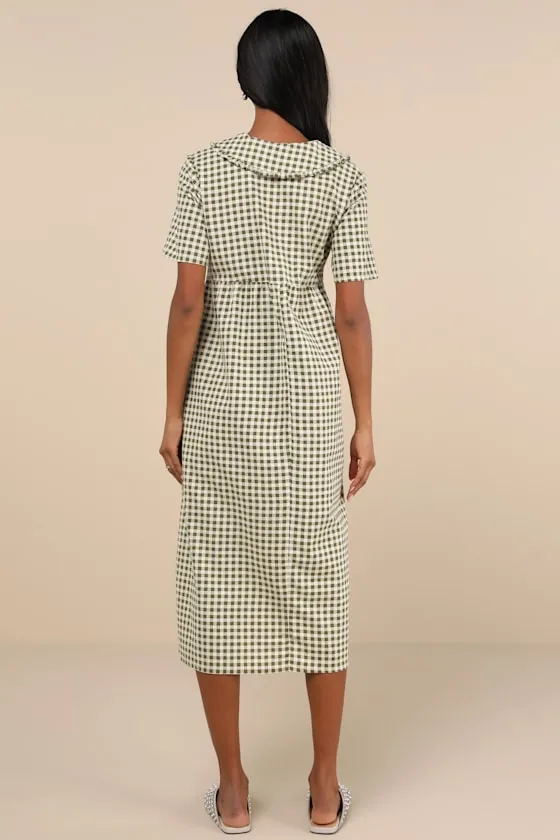Kior Olive Green Gingham Cotton Midi Dress sold by Lulus product image thumbnail 2