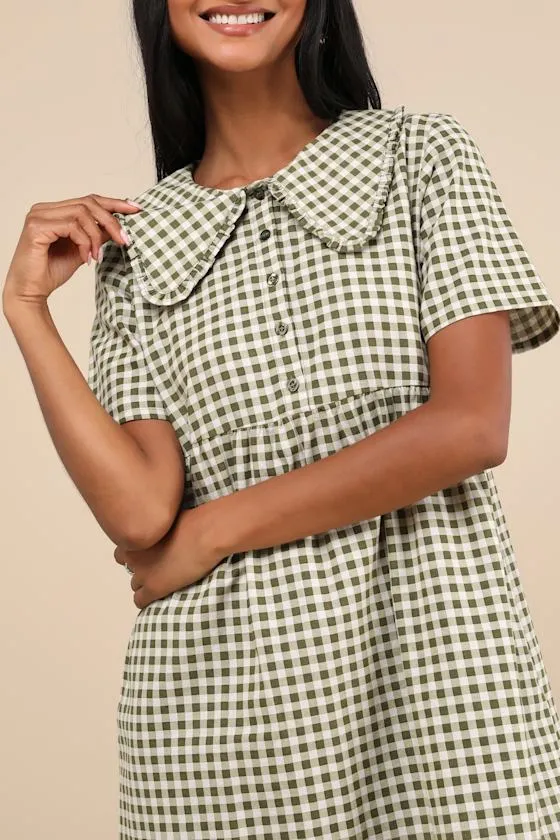 Kior Olive Green Gingham Cotton Midi Dress sold by Lulus product image thumbnail 3