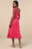 Notable Elegance Fuchsia Mesh Floral Applique Bustier Midi Dress sold by Lulus