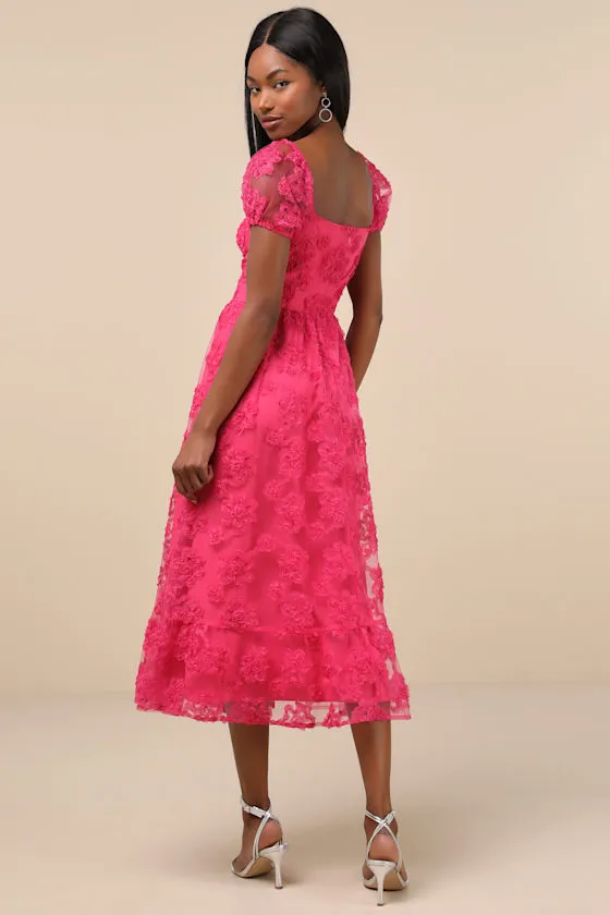 Notable Elegance Fuchsia Mesh Floral Applique Bustier Midi Dress sold by Lulus product image thumbnail 2