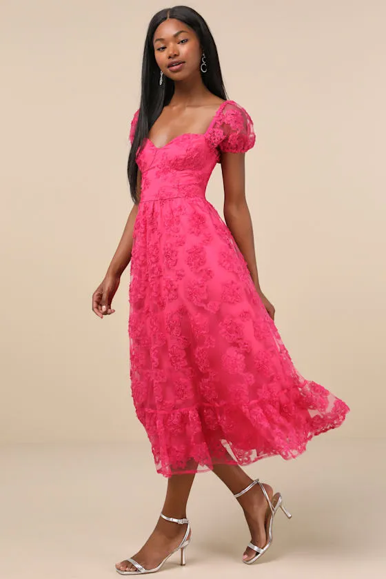 Notable Elegance Fuchsia Mesh Floral Applique Bustier Midi Dress sold by Lulus product image thumbnail 3