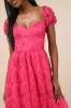 Notable Elegance Fuchsia Mesh Floral Applique Bustier Midi Dress sold by Lulus