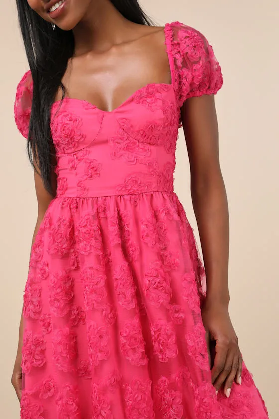 Notable Elegance Fuchsia Mesh Floral Applique Bustier Midi Dress sold by Lulus product image thumbnail 4