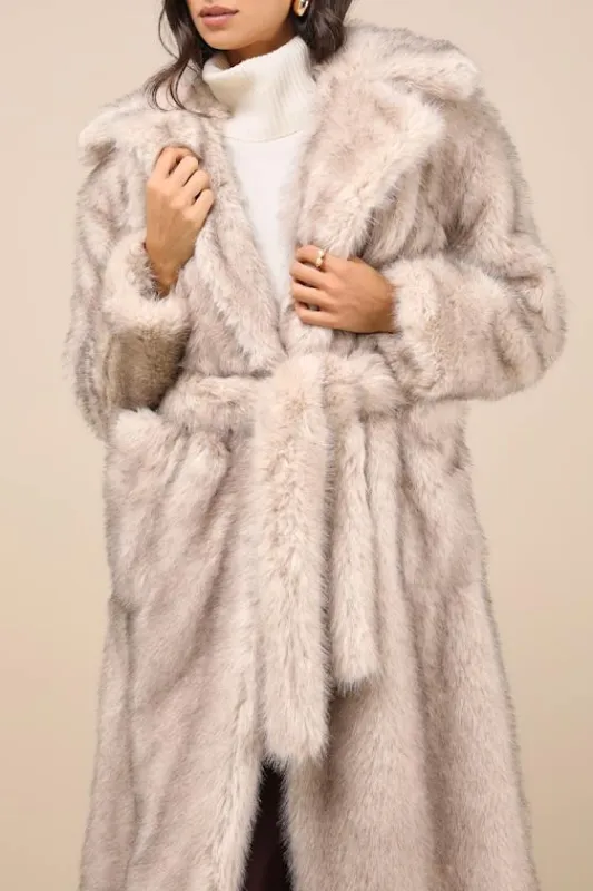 Schiffer Beige Faux Fur Longline Coat sold by Lulus