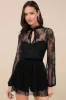 Incredibly Darling Black Lace Tie-Neck Romper sold by Lulus
