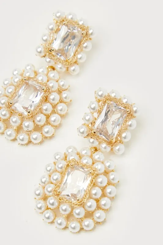Glamorous Ambitions White Pearl Rhinestone Statement Earrings sold by Lulus