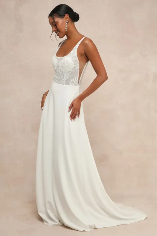Positively Romantic White Sheer Mesh Embroidered Maxi Dress sold by Lulus