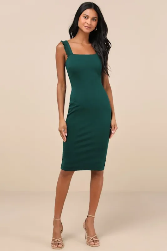 Persuasion Green Ruffled Bodycon Midi Dress sold by Lulus